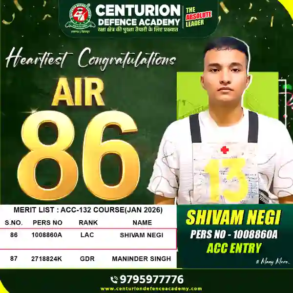 Centurion Defence Academy ACC Sivam Negi