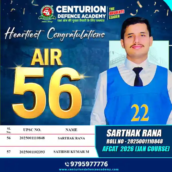 Centurion Defence Academy AFCAT Sarthak Rana