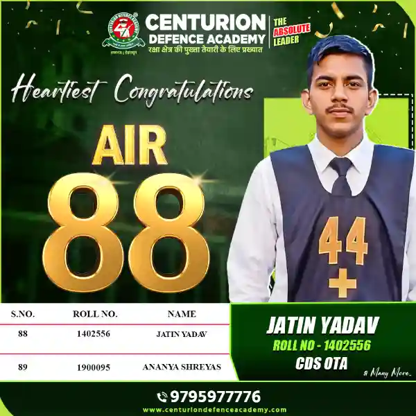 Centurion Defence Academy CDS OTA Jatin Yadav